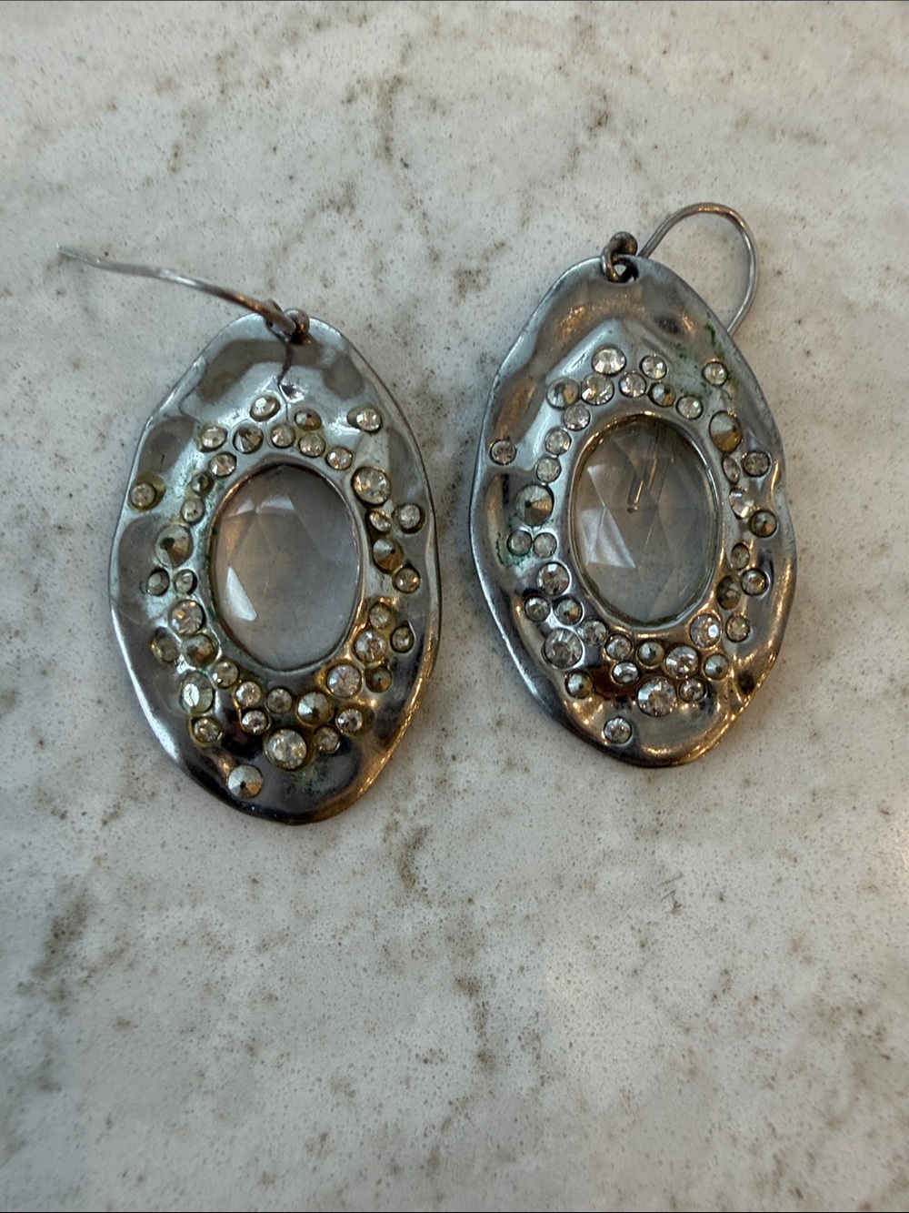 Alexis Bittar Silver-Tone Oval Crystal Drop Earrings - Clear